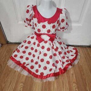 White Dress With Red Polka Dots And Bow. Silver Sequin Details All Over